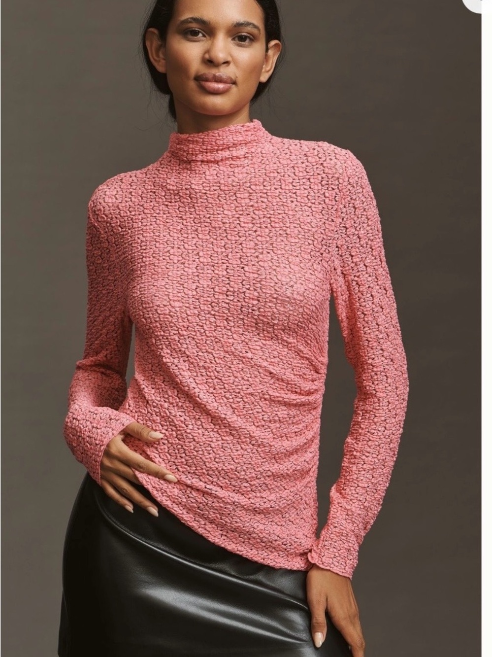 Anthropologie Pink Textured Lace Mock-Neck Sweater
